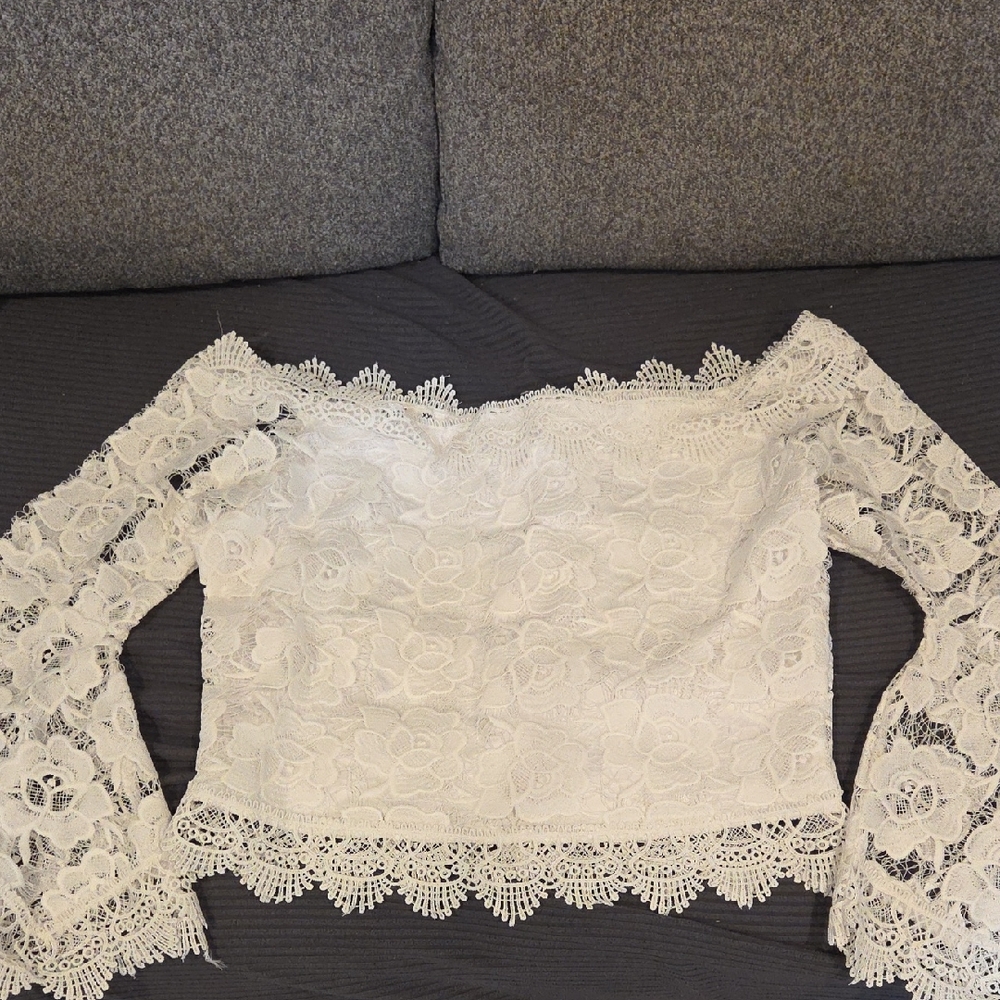 Chic Off-Shoulder Lace Blouse - White